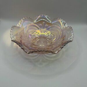 VTG Imperial Glass Pink Carnival Glass Scroll Beaded Edge Bowl 8"